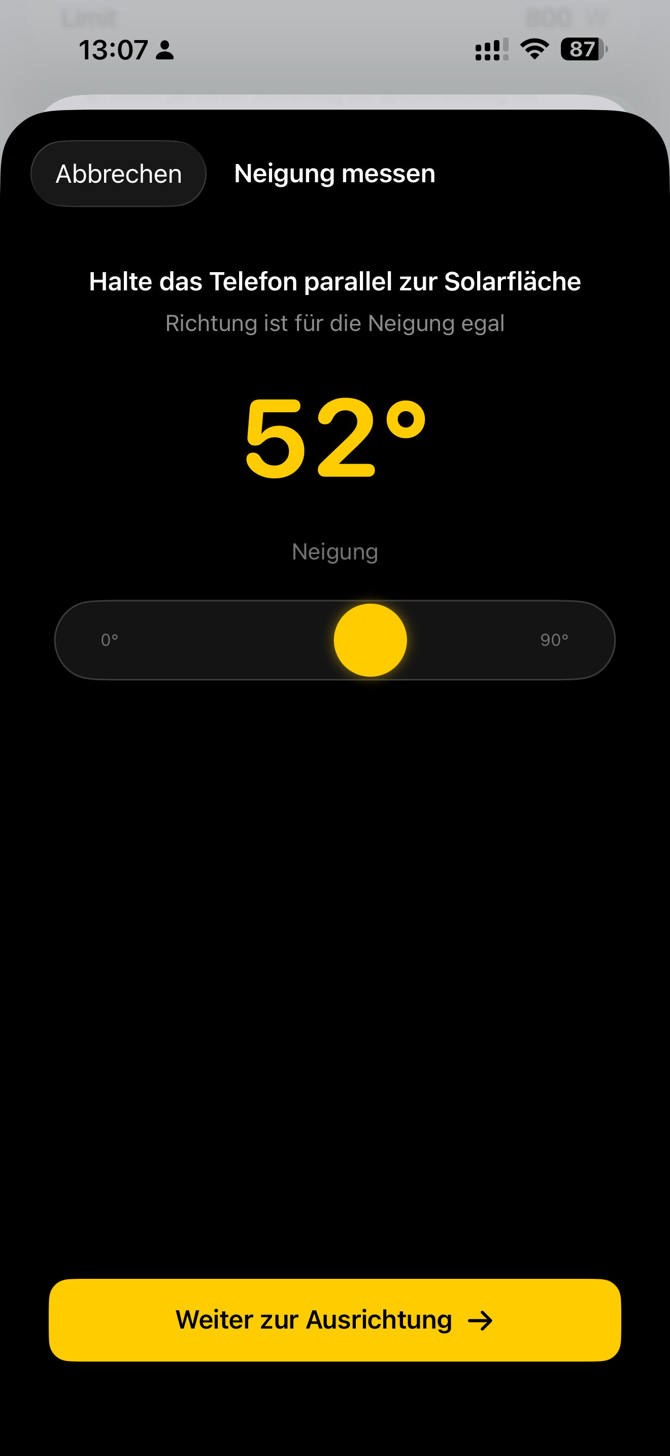 Neigung einer Solarfläche mit dem iPhone messen